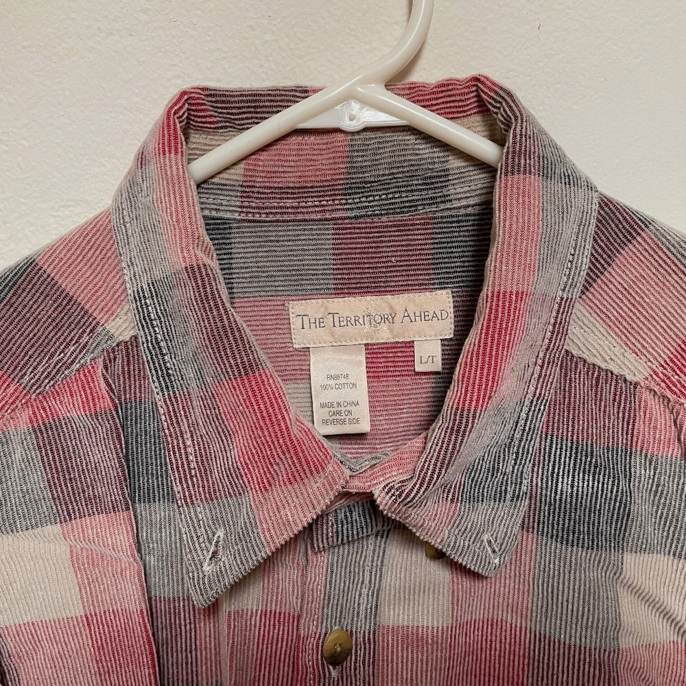 The Territory Ahead, Corduroy, Plaid, Long Sleeve, Button Up Shirt Size L/T